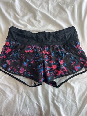 lululemon athletica Black Running Shorts with Pink & Blue Print
